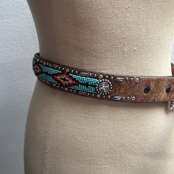 Ariat Brown and Silver Beaded Women's Belt - Picture 3 of 5